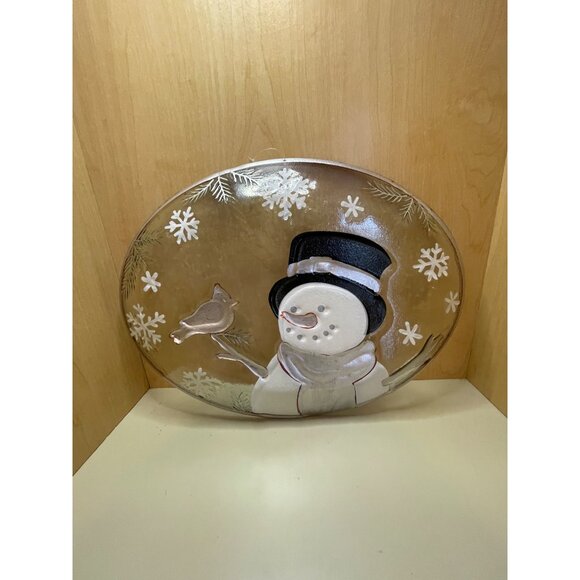 Beautiful Embossed and Painted Glass Snowman Plater - Picture 4 of 6